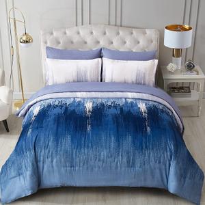 WONGS BEDDING Navy Blue Comforter Set King,7 Pieces Bed in a Bag Abstract Art Gradient Comforter Soft Microfiber Bedding Set with Comforter, Flat Sheet, Fitted Sheet, Pillow Shams,Pillowcases