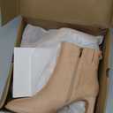 Coutgo Women's Square Toe Ankle Boots Chunky Block Heel Side Zipper Booties Faux Suede Winter Shoes (6, Beige)