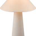 Novogratz x Globe 18" Ceramic Table Lamp, Matte Cream, Off-White Tapered Fabric Shade, in-Line Rocker Switch, 5 Ft. Clear Cord, Home Office, Desk, Living Room