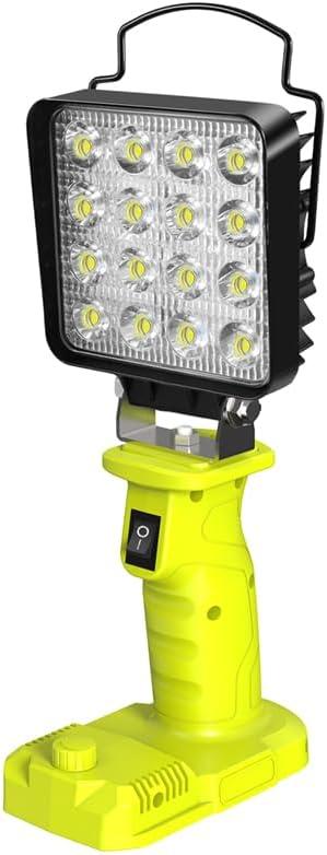 Cordless Work Light, 4000 Lumen Flashlight Compatible with Batteries Ryobi 18V, 35W LED with 140 Degree Pivoting Head, with USB & Type-C Charging Port for Workshop, Garage, Camping, Outdoor