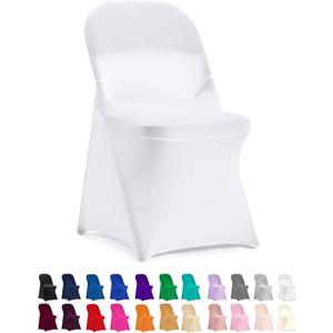 Peomeise Stretch Spandex Folding Chair Cover for Wedding Party Dining Banquet Event (White,12pcs)