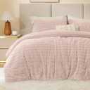 BEDELITE Fleece Queen Comforter Set -Super Soft & Warm Fluffy Pink Faux Fur Bedding, Luxury Fuzzy Heavy Bed Set for Winter with 2 Pillow Cases