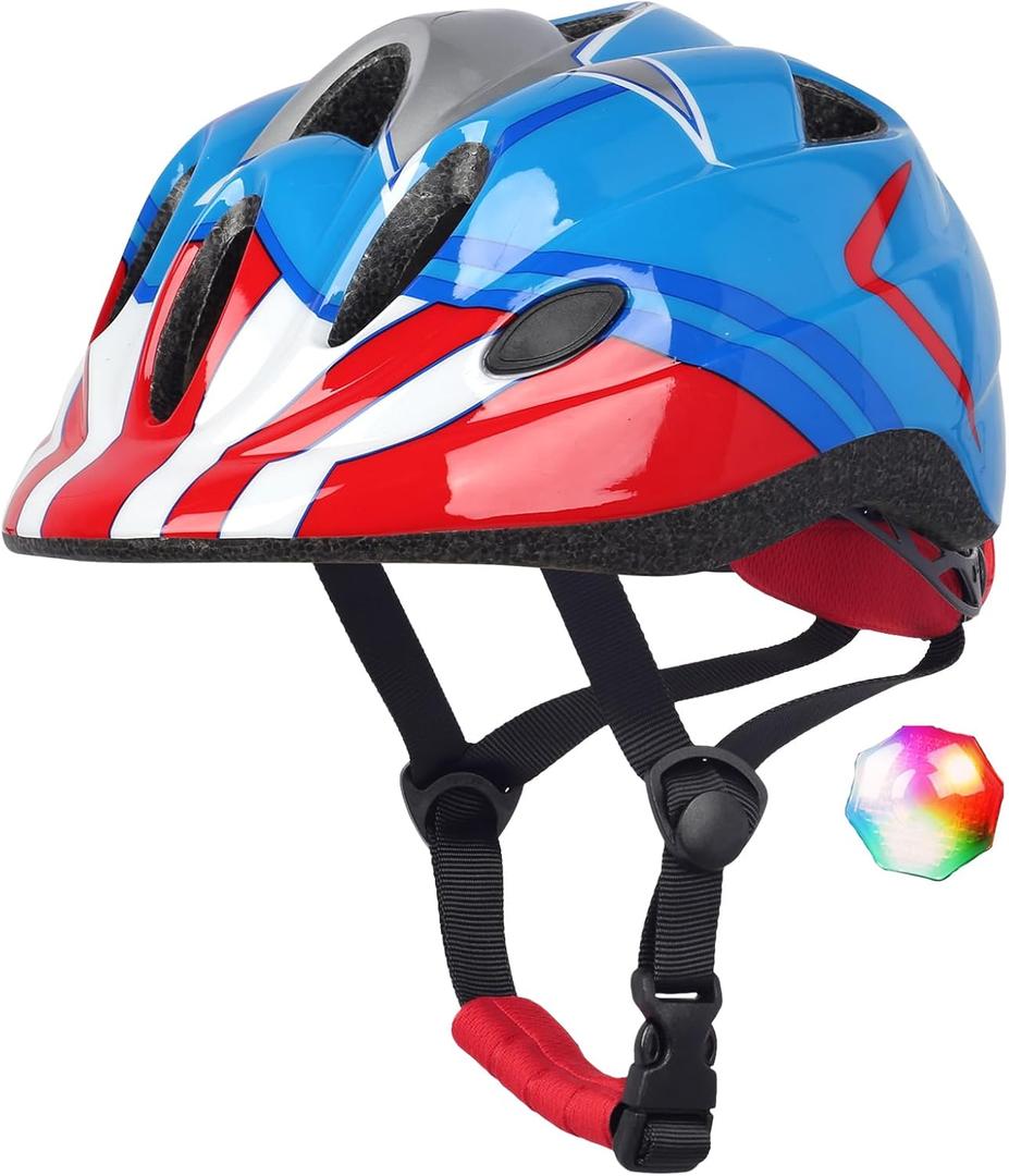 Atphfety Kids Toddler Bike Helmet, Adjustable Boys Girl Helmets from Baby to Children(Age 1-8), Multi Sports for Bicycle Skate with LED Light (S:50 cm - 54cm/19.7-21.2 inch, Blue captain)