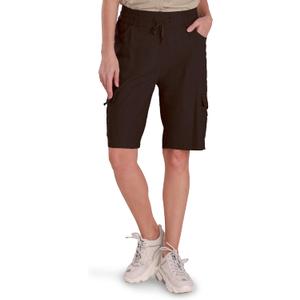 LIFOMO Women's Shorts 10'' Inseam Linen Hiking Cargo Shorts Summer Bermuda Drawstring Lightweight Casual Comfy with Pockets, Brown, L (Brown, L)