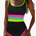 popvil One Piece Swimsuit Tummy Control Womens Bathing Suits Modest Curvy Neon Sexy Sport Swimwear,Black Solid, Medium