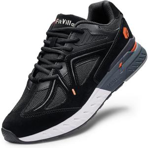 FitVille Extra Wide Walking Shoes for Men Wide Width Sneakers for Flat Feet Heel Pain Relief - Rebound Core (10.5 XX-Wide, Black)