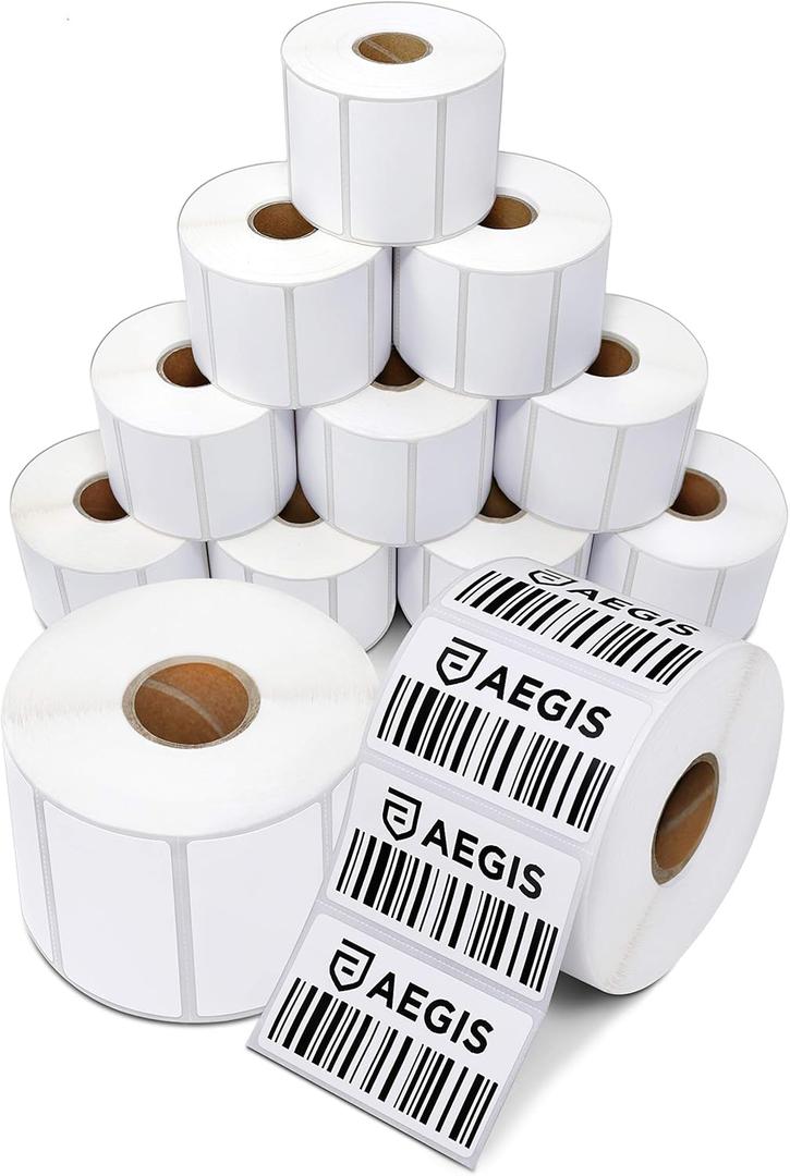 Aegis Adhesives - 2  X 1  Direct Thermal Labels for Barcodes, Address, Perforated & Compatible with Rollo, Zebra, & Other Desktop Label Printers (12 Rolls, 1000/Roll)