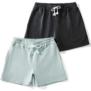 Mens Sweat Workout Shorts 5 Inch Cotton Terry Sweatshort Casual Striped Pajamas Summer Athletic Short (Green, S)