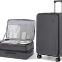24 Inch Large Expandable Checked Luggage PC Hard Shell Suitcase Top Opening Rolling Travel Suitcases with Spinner Wheels & TSA Lock, Rock Gray