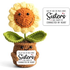 Mothers Day Sister Gifts from Sister - Positive Sunflower Crochet - Side by Side Or Miles Apart Sisters Emotional Support Crochet - Birthday, Graduation, Long Distance Gifts for Women, Soul Sisters