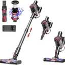 Vacuum Cleaner for Home, Cordless Vacuum Cleaner with High-Speed Brushless Motor, 2600mAh Detachable Lithium Batteries, Up to 40 Mins Runtime 5 Stages High-Efficiency Filtration(Gray Red)