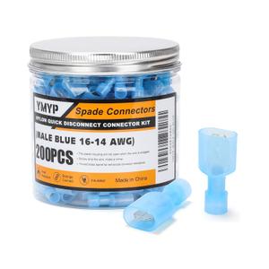 200PCS Nylon Male Spade Connector Kit - Blue 16-14 AWG - Quick Disconnect Electrical Wire Connectors - Tinned Copper Insulated Terminals for Automotive Electronics Crimp