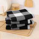 2 x Mordimy 100% Cotton Waffle Weave Kitchen Towels, 13 x 28 Inches, Super Soft and Absorbent Buffalo Check Dish Towels for Drying Dishes, 4-Pack, Black & White