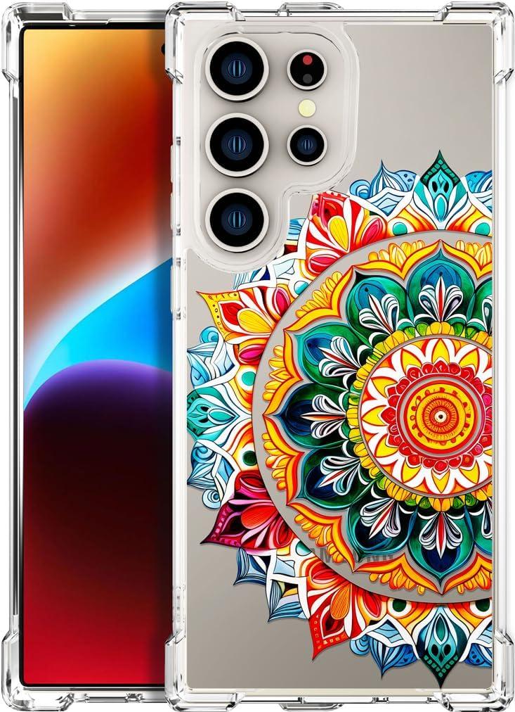 Compatible with Samsung Galaxy S24 Ultra Cases with Design, Cute Transparent Designer Phone Case for Women Girls Girly with Heavy Duty Protective Bumper (Clear Mandala Floral)