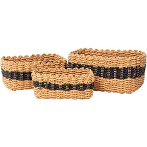 Small baskets for Organizing,Cute woven Storage basket with recycled paper rope for Shelves Bathroom,Little decorative basket,Set of 3 (Desert&Black)