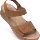SHIBEVER Flat Sandals for Women Dressy: Comfortable Flats Sandals Women Open Toe Ankle Strap Walking Shoes Summer (Brown) Size 38