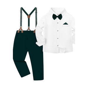 DISAUR Boys Suits 3 Pieces Formal Dress Shirt with Bowtie+Suspender Pants Boy Gentleman Outfits Set 4-8 Years