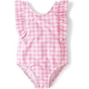 and Toddler One Piece Swimsuit (9-12 Months, Pink Gingham Ruffle)