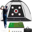 Golf Net with Practice Mat,Golf Hitting Aid Nets 10x7FT for Backyard Driving Chipping Training Swing with Target Mat Balls for Outdoor IndoorGifts for Men Dad Him and Golfer