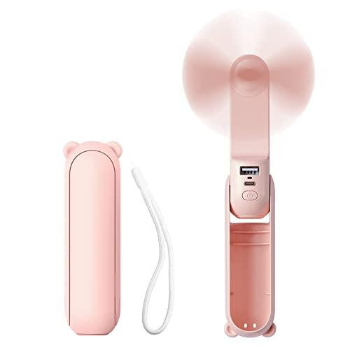 Mini Small Fan Portable Handheld Foldable Multifunctional USB Charging Super Silent Super Long Battery Life Desktop Fan Student Dormitory Summer Electric Bear Fan (Pink)