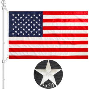 Embroidered American Flags for Outside 3x5 High Winds- Outdoor Heavy Duty Weatherproof USA Flag- Sewn Stripes Applique US flag- Brass Grommet and Canvas Head(pole not included)