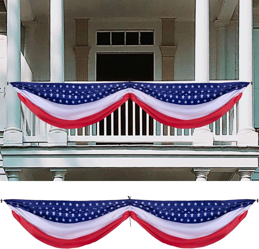 Wehhbtye 2PCS Patriotic Bunting Decorations-8.9x2.5 Feet 4th of july Outdoor Hanging Banner Flag,American Stars and Stripes Independence Day Flag for Memorial Day Porch Labor Day Yard Outside Party