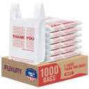 Fuxury 1000 Count Thank You Plastic Bags (11.5" x 6.5" x 21") White, T-shirt, Grocery, Take Out, To Go, Retail Shopping Bags in Bulk (Made in USA)