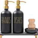 MOMEEMO Soap Dispenser Set Comes with Stainless Pumps, Instant Dry Tray, and Dish Scrub Brush, Suitable for Black and Gold Kitchen Decor. (Black & Gold)