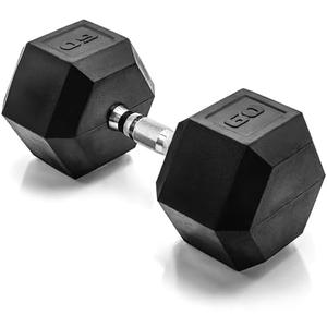 Rubber Coated Hex Dumbbell with Contoured Chrome Handle, Single