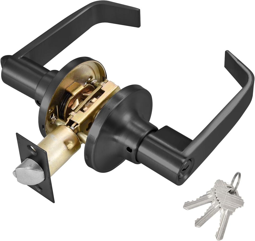 Commercial Door Lever Lock - Heavy-Duty Locking Door Handle, Entry Door Handle with Key Reversible Exterior and Interior Door Lever for Front Entrance, Bedroom and Bathroom.(Black For Door 25-45mm)
