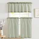 jinchan Striped Kitchen Curtains and Valance Set 24 Inch Tier Curtains Ticking Stripe Linen Small Drapes Pinstripe for Cafe Living Room Bathroom Farmhouse 3 Pieces Set Rod Pocket Sage Green