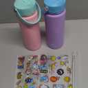 GoKEDA 18oz Kids Water Bottle, 2 Pack Insulated Bottles with Stickers, 18/8 Stainless Steel Vacuum Leak Proof Straw Cup for School, Gifts for Girls(Pink, Purple)