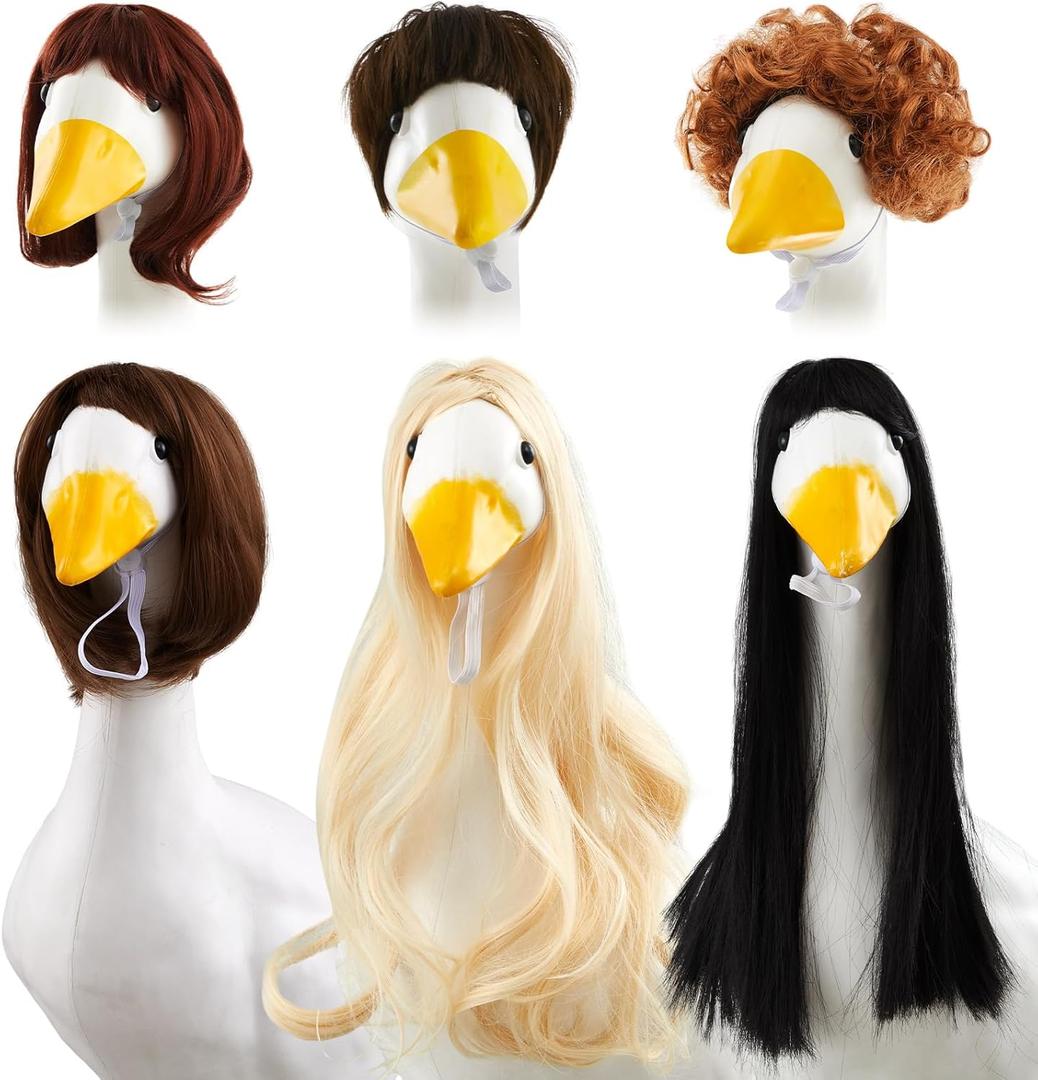 6 Pcs Porch Goose Wig,Cute Porch Goose Outfit Suitable for 17 Inch and 23 Inch Statue,Cute Outdoor Statue Outfits,Patio Yard Goosey Wig for Lawn Goosey Garden Decoration