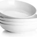 DOWAN 8.5" Pasta Bowls Set of 4, 30oz White Ceramic Shallow Dinner Bowls for Salad, Soup & Pasta, Stackable and Easy to Clean, Ideal for Everyday Use & Housewarming Gift