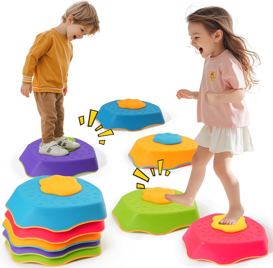 5-Pack Stepping Stones for Kids with Sound Effects - Balance & Coordination Toys for Toddlers Ages 3+, Indoor/Outdoor Play with Interactive Sensory Feedback