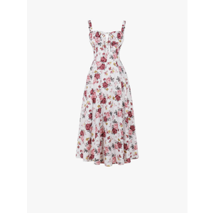 Women Floral Corset Dress Summer Dress 2024 Boho Flowy Slit Lace Up Midi Dresses Going Out A Line Casual Sundress size M