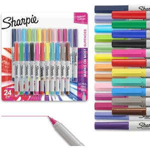 Sharpie Color Burst Permanent Marker Set, Ultra-Fine Tip Markers, Assorted Colors, 24 Count - Writing, Drawing, Artist, School, Teacher Supplies