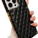 Changjia for iPhone 16 Pro Max Cute Case for Women,Luxury Golden Decoration Corner Soft TPU Bumper Elegant Shockproof PU Leather Back Girls Protective Phone Case for iPhone 16 Pro Max 6.9 Inch (Black)