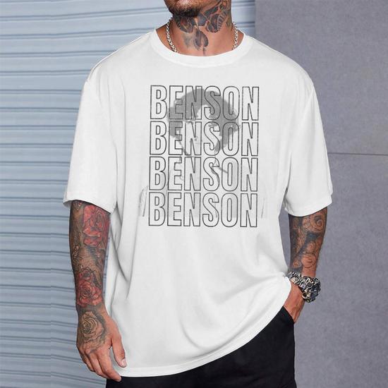 Benson First Name T With Glasses Personalized Vintage Tee T-Shirt, White, Large 