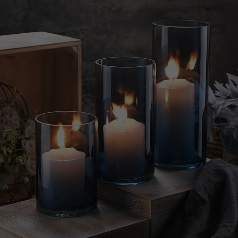 Set of 3 Blue Clear Hurricane Candle Holder Glass Cylinder Vases 6, 8, 10 Inches Height Hurricane Vases for Centerpieces Home Table Decor