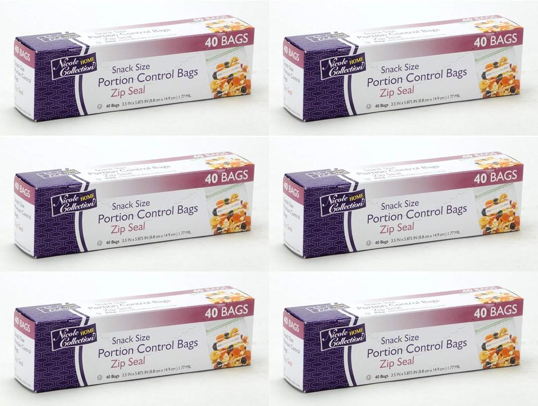 Nicole Home Collection Zip Seal Portion Control Bags  Snack Size  6 Packs 240 Bags Total