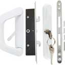 Sliding Patio Door Handle with Mortise Lock and keys, Key Cylinder and Keeper, 4-15/16" Hole Spacing, Sliding Glass Door Replacement Handle for Door Thickness from 1.5" to 2", Need to Drill (White)