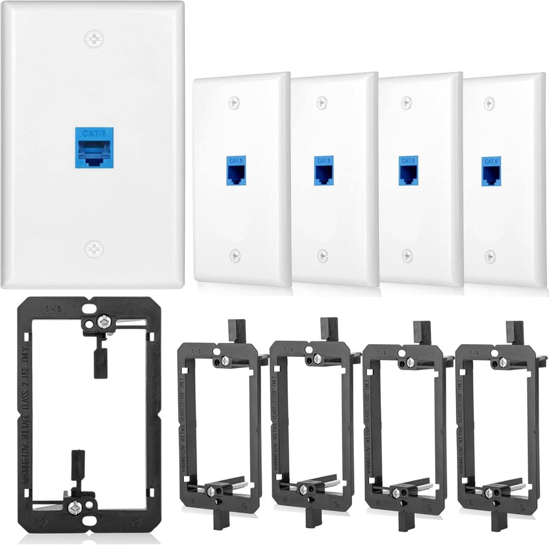 5 Pack Ethernet Wall Outlet Cat6 Plate RJ45 Keystone Jack Gifts Network Blue 1 Port 2 Inline Coupler Connector Box Cover with Low Voltage Mounting Bracket Internet Interconnect Panels Cable