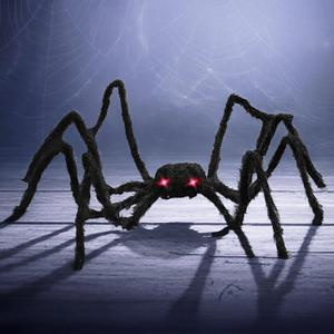 PREXTEX Halloween Spider with Light Up Eyes (LED Lights) - Decorations 4 Ft Hairy Spider Prop with Giant LED Red Eyes - Halloween Decor for Indoor, Outdoor, Golf Cart, Wall - Door Hanger