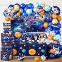 296PCS Space Birthday Decorations, All-in-1 Party Pack, 25 Serves Disposable Tableware Set, Includes Balloon Boxes, Backdrop Tablecloth for Outer Astronaut Birthday Decorations