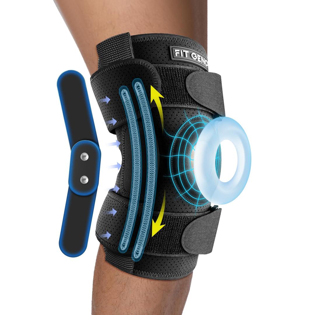 Fit Geno Hinged Knee Brace for Meniscus Tear: Adjustable Knee Support for Knee Pain w/Side Stabilizers & Hinges for Injury or Surgery Recovery - Men and Women FSA or HSA Eligible (Black)