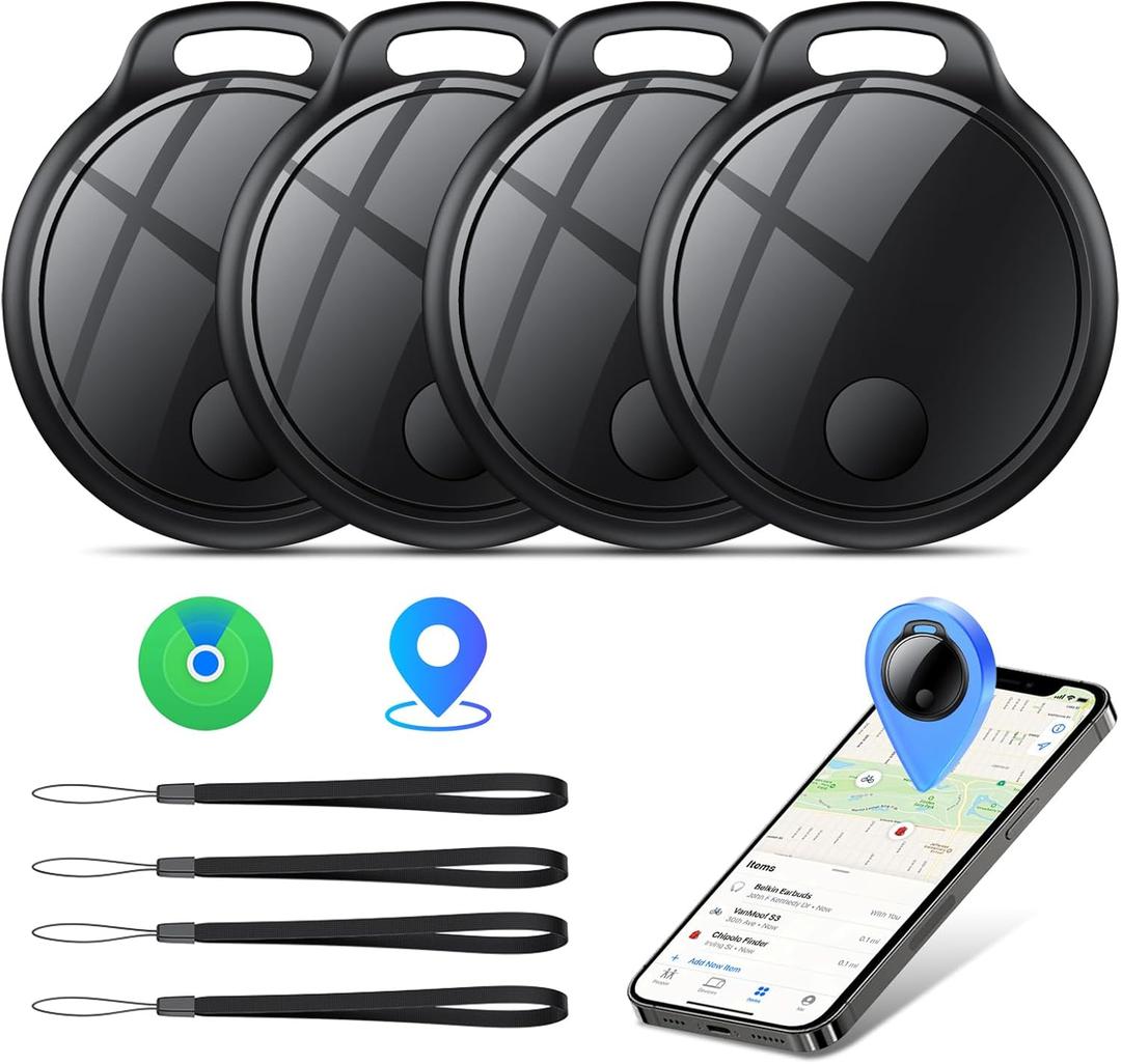 Air Tracker Tags-4 Pack: Smart Bluetooth Tracker, Compatible with Apple Find My APP (iOS Only) Replaceable Battery, IP67 Waterproof, Suitable for Luggage, Wallets, Backpacks, Keys Tracking Tag, Black