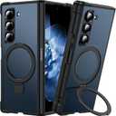 Hensinple for Samsung Galaxy Z Fold 6 Case with Ring Stand, [Compatible with MagSafe][Slim Fit], Magnetic Charing Translucent Back Shockproof Phone Case for Z Fold 6, Black