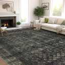 6x9 Vintage Washable Area Rug for Living Room,Low Pile Non Slip Carpet Non-Shedding Area Rug Soft Indoor Stain Resistant Rug Floral Print Mat for Bedroom Dining Room Black