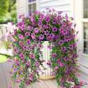 Artificial Fake Hanging Flowers Plants for Outdoor Spring Decoration,2 PCS Faux Silk Daisy with Eucalyptus Leaves,UV Resistant Look Real for Outside Home Indoor Planter Porch Patio Balcony Yard Decor